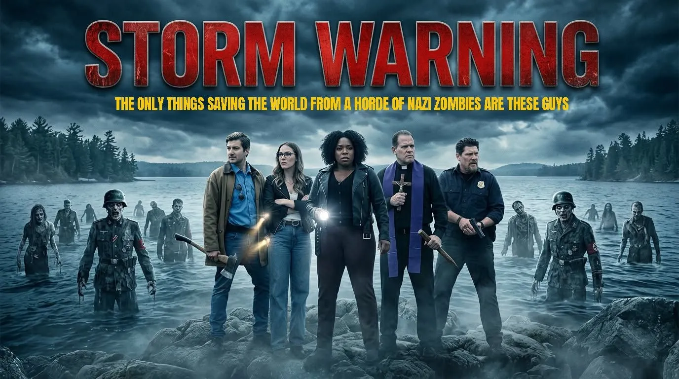 Storm Warning group on a cliff in a lightning storm