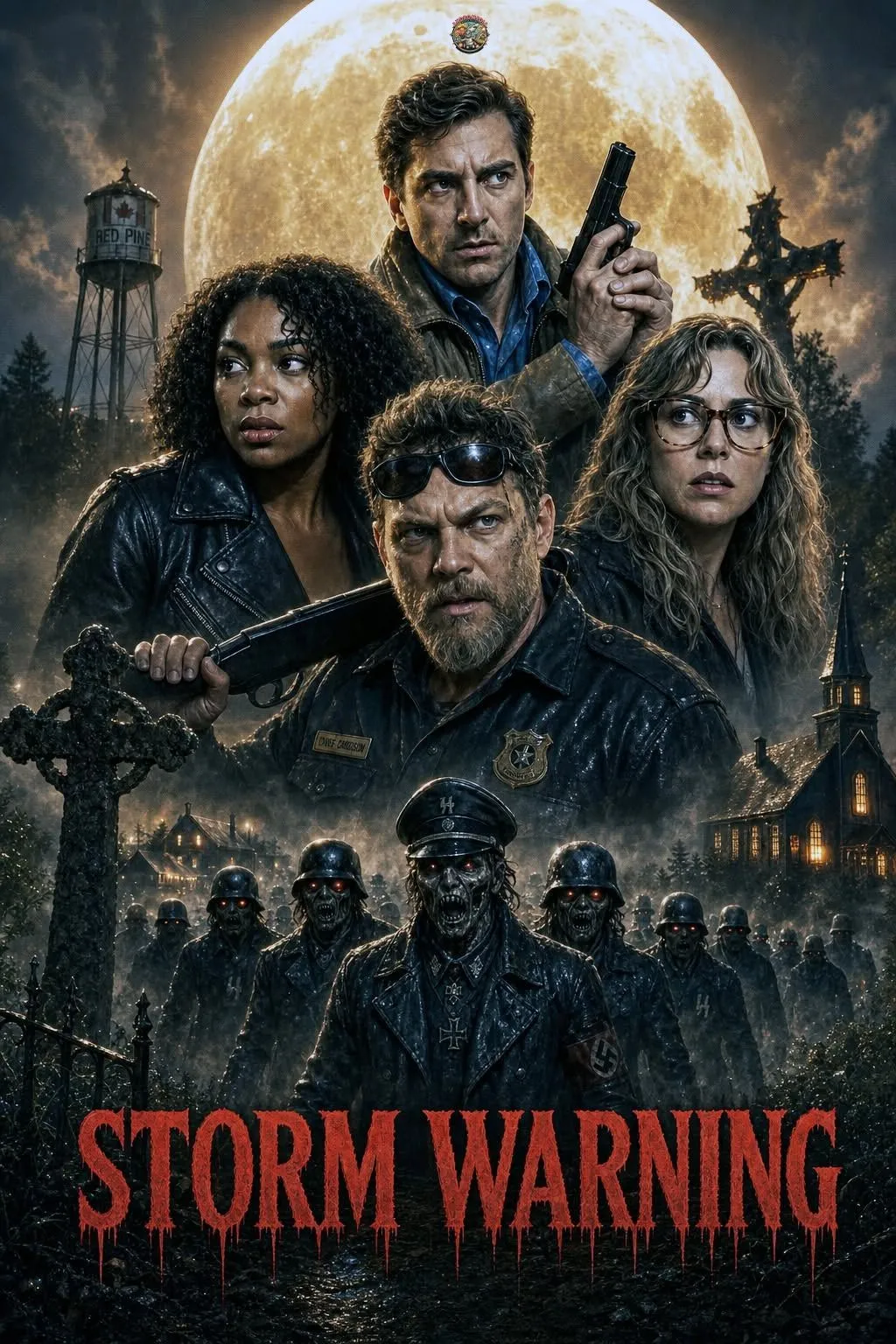 Storm Warning survivors before zombies rising from a lake